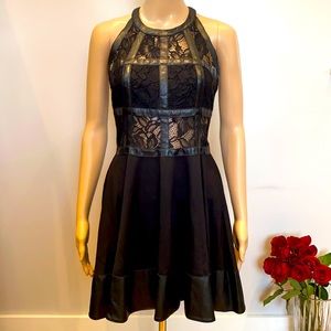 Bebe Black Halter Neck Lace Body Dress Size 4